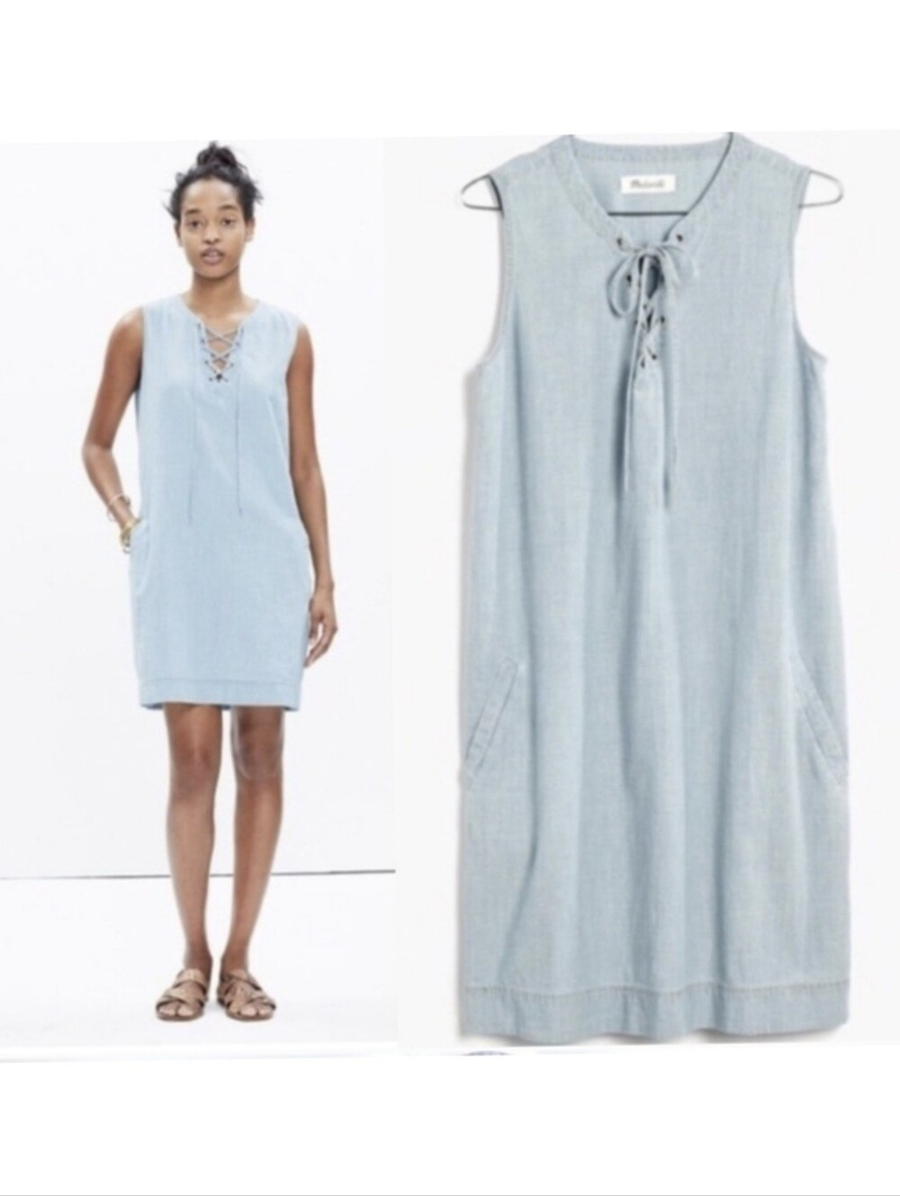 Madewell Denim Chambray Lace Up Shift Dress